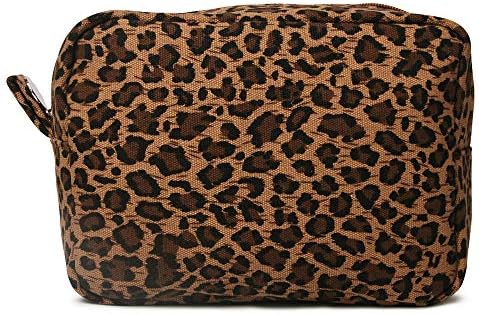 JIU HONG CHAO Leopar Kozmetik Çantaları Büyük Kahverengi Çita Tuval Makyaj Çantası Çanta Hafif Çok Yönlü Seyahat