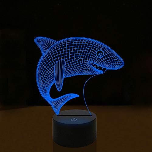 Jınnwell 3D Köpekbalığı Gece Işığı Lambası Illusion 7 Renk Değiştirme Dokunmatik Anahtarı Masa Masa Dekorasyon noel