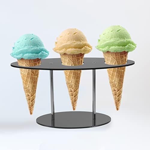 Hemoton Cupcake Ekran Standı 2 adet Dondurma Koni Tutucu Standı 3 Delik Kapasiteli Waffle Koni Ekran Standı Akrilik