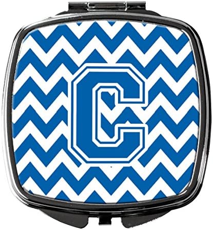 Caroline's Treasures CJ1056-CSCM Mektup C Chevron Mavi ve Beyaz Kompakt Ayna , Kadın Kızlar Hediyeler için Dekoratif