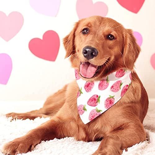 TAÇLANDIRILMIŞ GÜZELLİK Sevgililer Günü Köpek Bandanaları Büyük 2 Paket, Pembe Çilek Ayarlanabilir Üçgen Tatil Ekose
