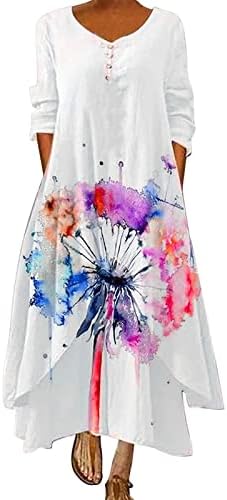 MIASHUI yaz elbisesi Kollu Uzun Kollu Maxi Elbise Kadınlar için Asimetrik Hem Düğme Aşağı V Boyun Rahat Sevimli Kısa