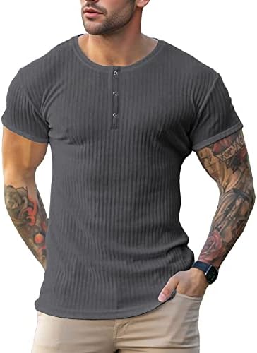 Lehmanlin erkek Henley Gömlek Slim Fit Pamuk Uzun / Kısa Kollu Tee Hafif Moda T-Shirt