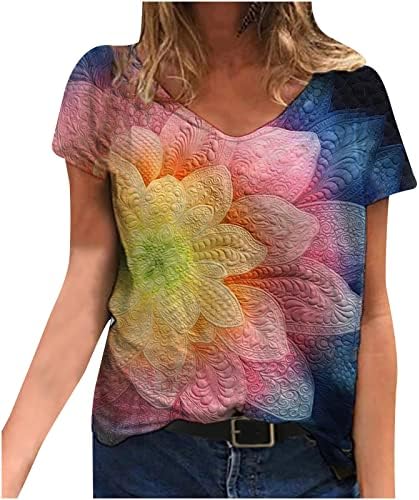 Sonbahar Yaz pamuklu bluz Gömlek Kadınlar için 2023 Elbise Kısa Kollu V Boyun Grafik Brunch Gevşek Fit Rahat Fit
