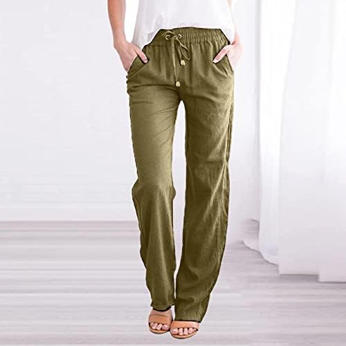 LENSSE Pantolon Kadınlar için Yüksek Belli Gevşek Fit S-3XL İpli Geniş Bacak Cepler ile Düz Katı Hafif Pantolon