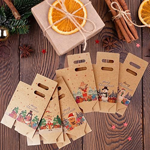 24 ADET Noel Kraft Kağıt Torbalar, noel Tedavi Kutuları, Noel Goodie Çanta Noel Baba Ren Geyiği Noel Katlanır Kraft