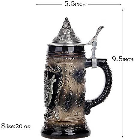 AEIDDRWAA 0.6 Litre Kömür Siyah Seramik Stein bira kupası Ortaçağ Almanya Kartal arması Kazınmış Metal Madalyon