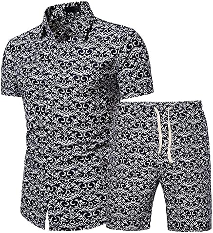 Suit Erkek Yaz ve Baskılı Setleri Kollu Gömlek 2 Parça erkek plaj pantolonları Kısa Şort Erkek Kısa Takım Elbise