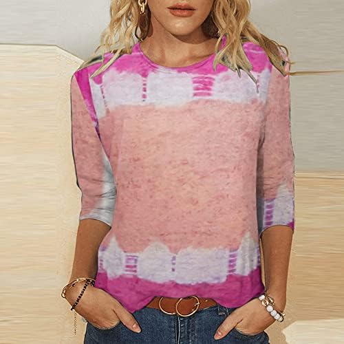 Pamuklu bluz Bayan Yaz Sonbahar 3/4 Kollu Elbise Moda Crewneck Grafik Capri Batik Casual Bluz Gömlek Bayanlar için