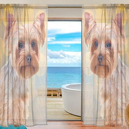 Üst Marangoz Sevimli Yorkshire Terrier Köpek Yarı Şeffaf Perdeler Pencere Vual Perdeler Panelleri Tedavi-55x84in