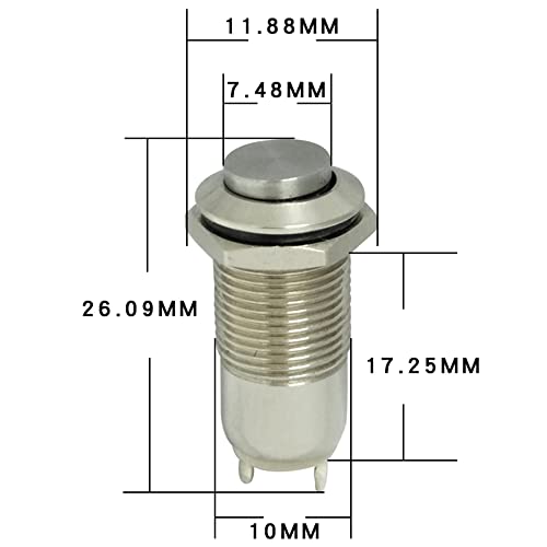 DIYhz Metal Su Geçirmez basmalı anahtar Kendinden Kilitleme Kilit Anahtarı 10mm Küçük güç düğmesi anahtarı Gümüş