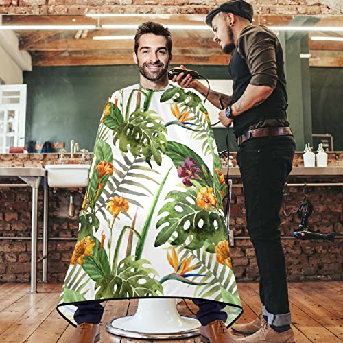 visesunny Berber Pelerin Orman Çiçek Palmiye Yaprağı Desen Polyester Saç Kesme Salon Pelerin Önlük Anti-Statik Saç