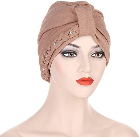 Kadın Baggy Bere Şapkalar İnci Türban Şapka Düz Renk Hafif Bükülmüş Wrap Türban Elastik Elastik Kafatası Kapaklar