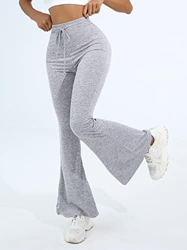 SweatyRocks kadın Rahat İpli Elastik Bel Rahat Spor Pantolon Düz Flare Bacak Yoga Pantolon