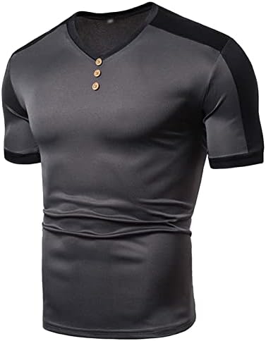 Erkek Moda Henley Gömlek 3 Düğmeli Kısa Kollu Casual Tees Yaz Kontrast Renk Gömme yakasız tişört