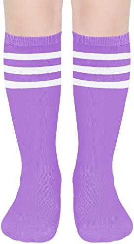 DOOVID Çocuklar futbol çorapları Üç Çizgili diz üstü çorap Pamuk spor çorapları Yürümeye Başlayan Erkek Kız Üniforma