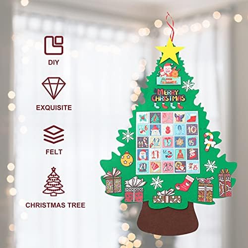 NUOBESTY keçe yılbaşı ağacı, DIY Keçe Noel Ağacı Seti Advent Takvimi Süslemeleri Duvar Asılı Ayrılabilir Süsler Noel