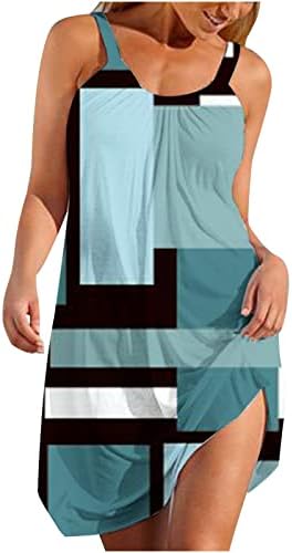 Kadın Elbise Yaz 2023 Baskılı Plaj Elbiseleri Kolsuz Scoop Boyun Seksi Sundress Casual Dökümlü askı elbise