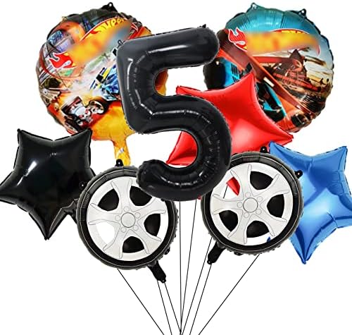 Sıcak Yarış Arabası 5th Doğum Günü Partisi Malzemeleri, dahil 8 adet Balonlar Folyo Mylar Araba Yarışı Tema Parti