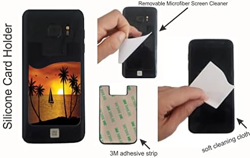 Siluet Tekne Palmiye Ağaçları Tasarım-Silikon 3 M Yapıştırıcı Kredi Kartı Stick-on Cüzdan Kılıfı için iPhone / Galaxy