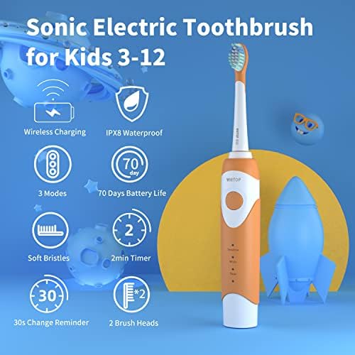 WHİTOP ED07 Çocuklar Elektrikli Diş Fırçası Otomatik IPX8 Su Geçirmez Kablosuz Şarj 3 Temizleme Modu Şarj Edilebilir