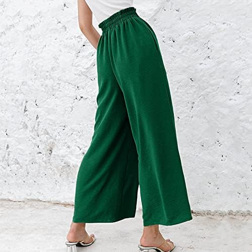 Rahat Yaz Pamuk Keten Pantolon Kadınlar için Baggy Düz Bacak Pantolon Yüksek Bel Uzun cepli pantolon Konfor Dipleri
