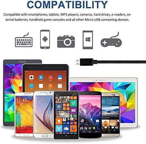 Mikro USB Kablosu 10ft ile 3A Hızlı Şarj, 2 Paketi Ultra Dayanıklı 10ft Naylon Örgülü Şarj Kabloları için Galaxy