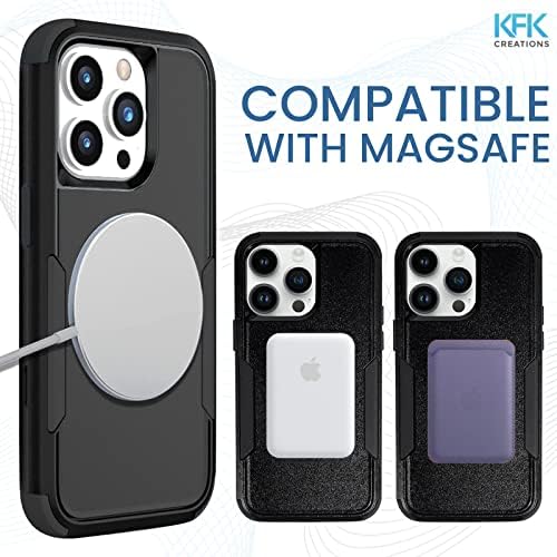 KFK Creations [3'ü 1 arada] Siyah iPhone 14 Pro Max Kılıf [Tam Vücut Ağır Hizmet Tipi] 1 Paket Ekran Koruyucu Kiti