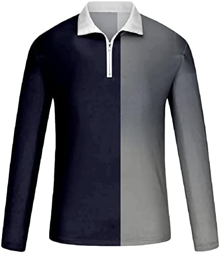 Erkek Casual Uzun Kollu polo gömlekler Slim Fit Fermuar çizgili polo tişört S Golf Tenis T-Shirt Klasik Atletik Fit