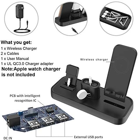 Kablosuz Şarj Cihazı, Apple için 4'ü 1 arada Şarj istasyonu, Apple Watch Şarj Standı ile Kablosuz Şarj Pedi Standı,
