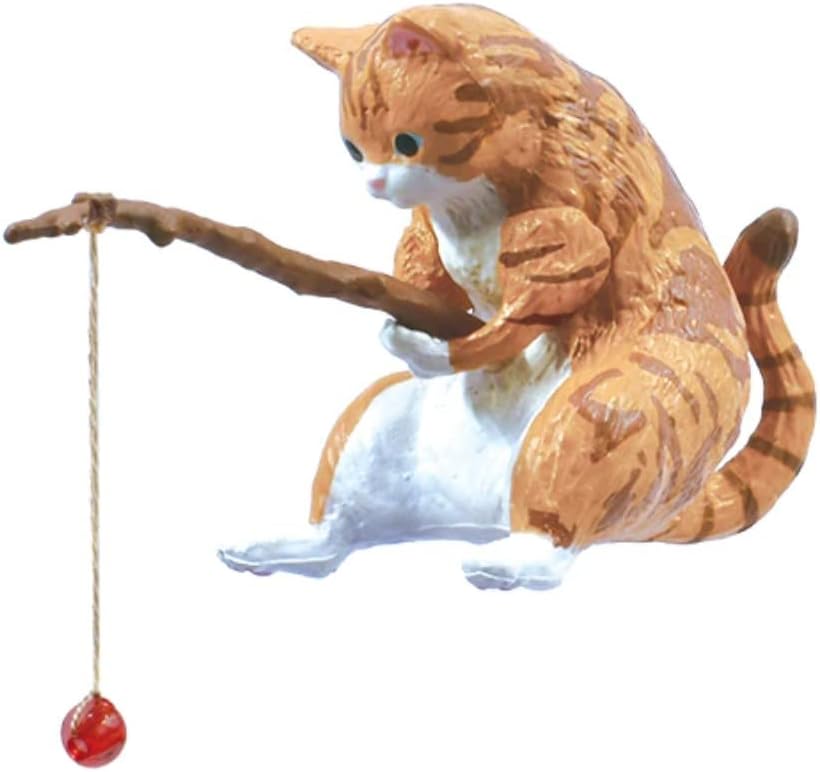 1 ADET Kedi Balıkçılık Heykelcik, Sevimli Hayvan Modeli Kedi Balıkçılık Gashapon Oyuncaklar, Mini Kedi Heykeli Dekor