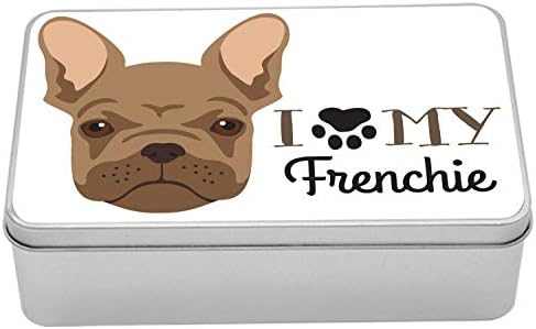 Ambesonne Bulldog Metal Kutu, Fransız Kaligrafimi Köpek Portresi ve Pençe Desenli Seviyorum Tasarımı, Kapaklı Çok