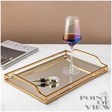 YFQHDD Altın Cam Ayna Tepsileri Dekoratif Yaldızlı Oyuk Bar Şarap Seti Teşhir servis Tepsisi Ev Oturma Odası (Renk: