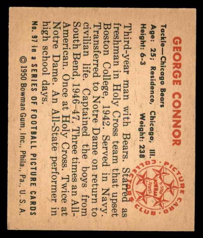 1950 Okçu 97 George Connor Chicago Bears (Futbol Kartı) ESKİ Ayılar Kutsal Haç / Notre Dame