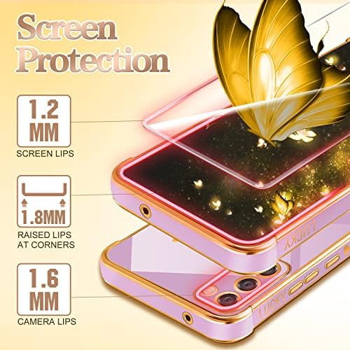 Samsung Galaxy S23 için Coralogo Kılıf Kelebek Kadınlar Kızlar için Girly Güzel Telefon Kılıfları Sevimli Mor ve