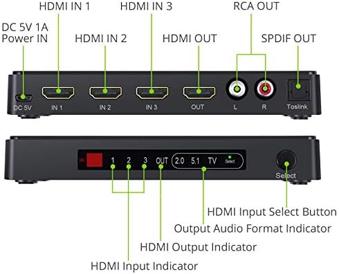 LiNKFOR 4K@60hz HDMI Anahtarı 3 in 1 Out 3 Limanlar HDMI Anahtarı HDMI Ses Çıkarıcı ile IR Uzaktan Destek HDMI Toslink