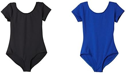 Capezio Kızlar 2 Paket Takım Temel Kısa Kollu tek parça streç giysi Siyah / Koyu Mavi, Orta