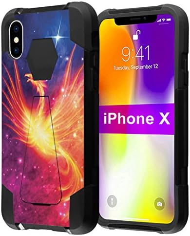 ıphone X Kılıf, Kapsül - Kılıf Hibrid Fusion Çift Katmanlı Darbeye Savaş Kickstand Kılıf (Siyah) iPhone X- (Yangın
