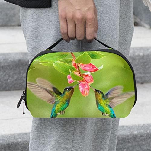 Taşıma Çantası Seyahat Kılıfı Çanta USB Kablosu Organizatör Cep Aksesuar Fermuar Cüzdan, bahar Yeşil Hummingbird