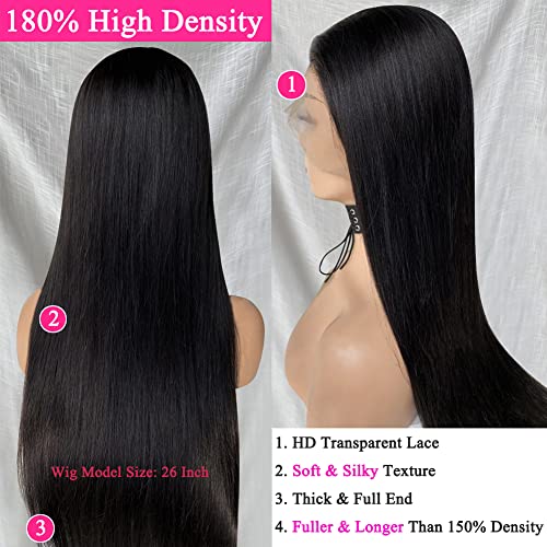 DACHİC 180 % Yoğunluk 13x4 HD dantel ön peruk insan saçı Brezilyalı düz insan saçı Peruk Siyah Kadınlar için Tutkalsız