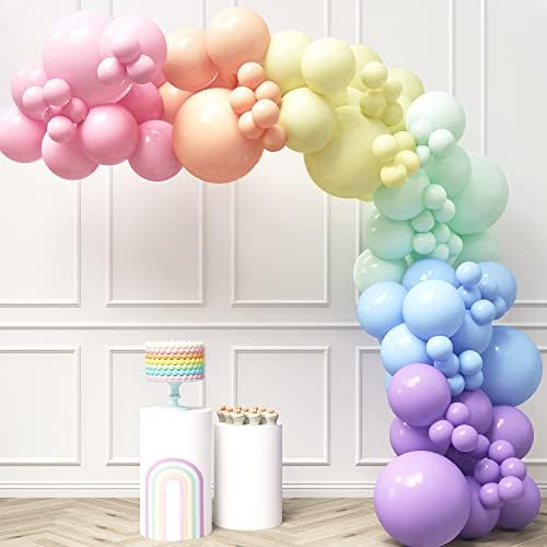 PARTİ EVİ Pastel Gökkuşağı Balon Kemer Kiti-140 ADET Çeşitli Renk Balon Çelenk, Renkli Fiesta Karnaval Sirk Balonları,
