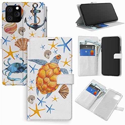 Cavka Cüzdan Telefon Kılıfı iPhone ile Uyumlu 13 Pro Max 12 Mini 11 SE Xr Xs 8 Artı 7 6s Denizyıldızı Tropikal Kaplumbağa
