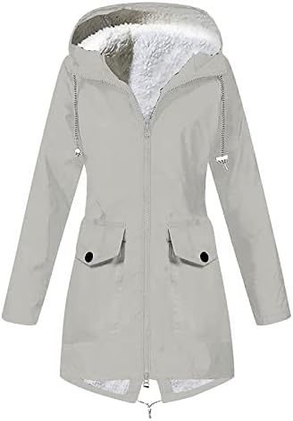 NaRHbrg Kış Yağmurluk Hoodie Kadınlar için, Genç Kızlar Polar Astarlı Kapüşonlu Ceket Düz Yağmur Ceket Açık Siper