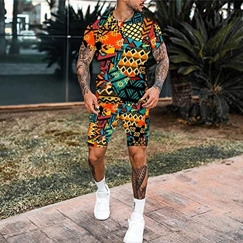 Stoota İki Parçalı Casual Slim Fit Eşofman Erkekler için Tropikal Baskı kısa kollu tişörtler Koşu Şort Yaz Giyim