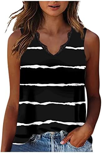 Kadın Dantel V Yaka Gömlek Kolsuz Yaz Tankı Üstleri Sevimli İnek Baskı Grafik Tees Casual Gevşek Fit Tunik Üst Bluzlar
