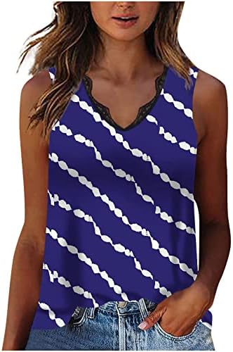 Kadın Dantel V Yaka Gömlek Kolsuz Yaz Tankı Üstleri Sevimli İnek Baskı Grafik Tees Casual Gevşek Fit Tunik Üst Bluzlar