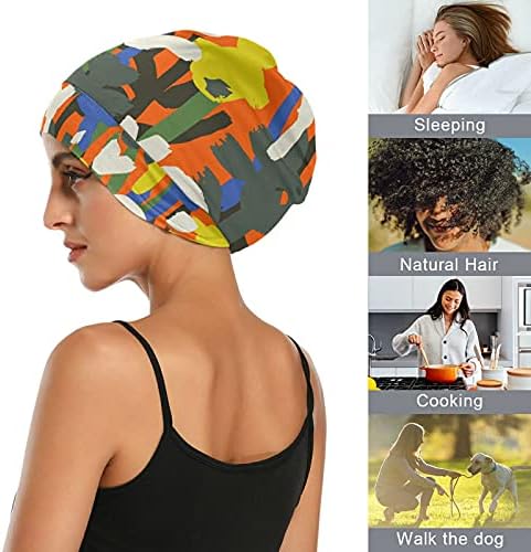 Kafatası Kap Uyku Kap Çalışma Şapka Bonnet Beanies Kadınlar için Soyut Resim Tropikal Yapraklar Uyku Kap Çalışma