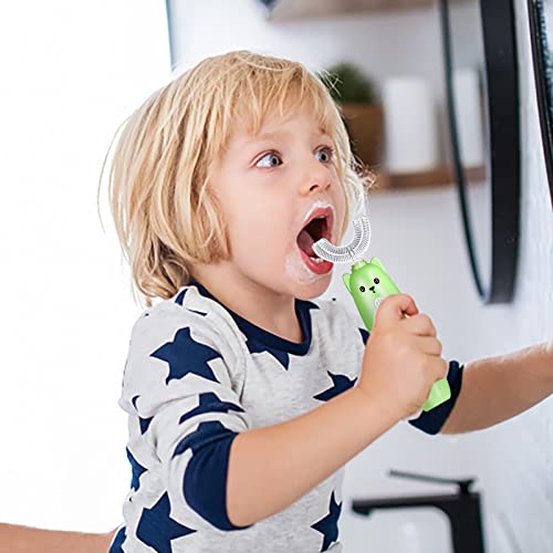 Çocuklar U Şekli Elektrikli Diş Fırçası ile 2 Yedek Normal Fırça Kafası, 360° Temizleme Beyazlatma Su Geçirmez Sevimli