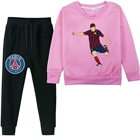AteeCP Çocuk Lionel Messi 2 Adet Uzun Kollu Crewneck Kıyafetler Polar svetşört ve Elastik Bel Sweatpants