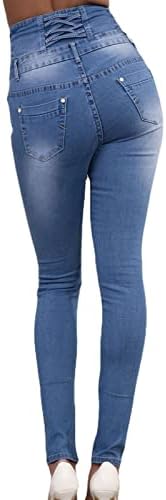 Kadınlar Yüksek Rise Düğmesi Ön Skinny Jeans Streç Klasik Casual Slim Fit Kot Pantolon Popo Kaldırma Konik Jean Pantolon